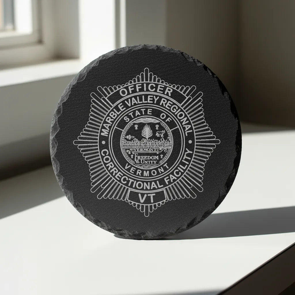 Marble Valley Corrections Officer Badge SVG

Vermont Law Enforcement Vector Design

Corrections Starburst Badge Engraving File

Marble Valley Regional VT Sign CNC File

State of Vermont Seal Vector for Laser Cutting