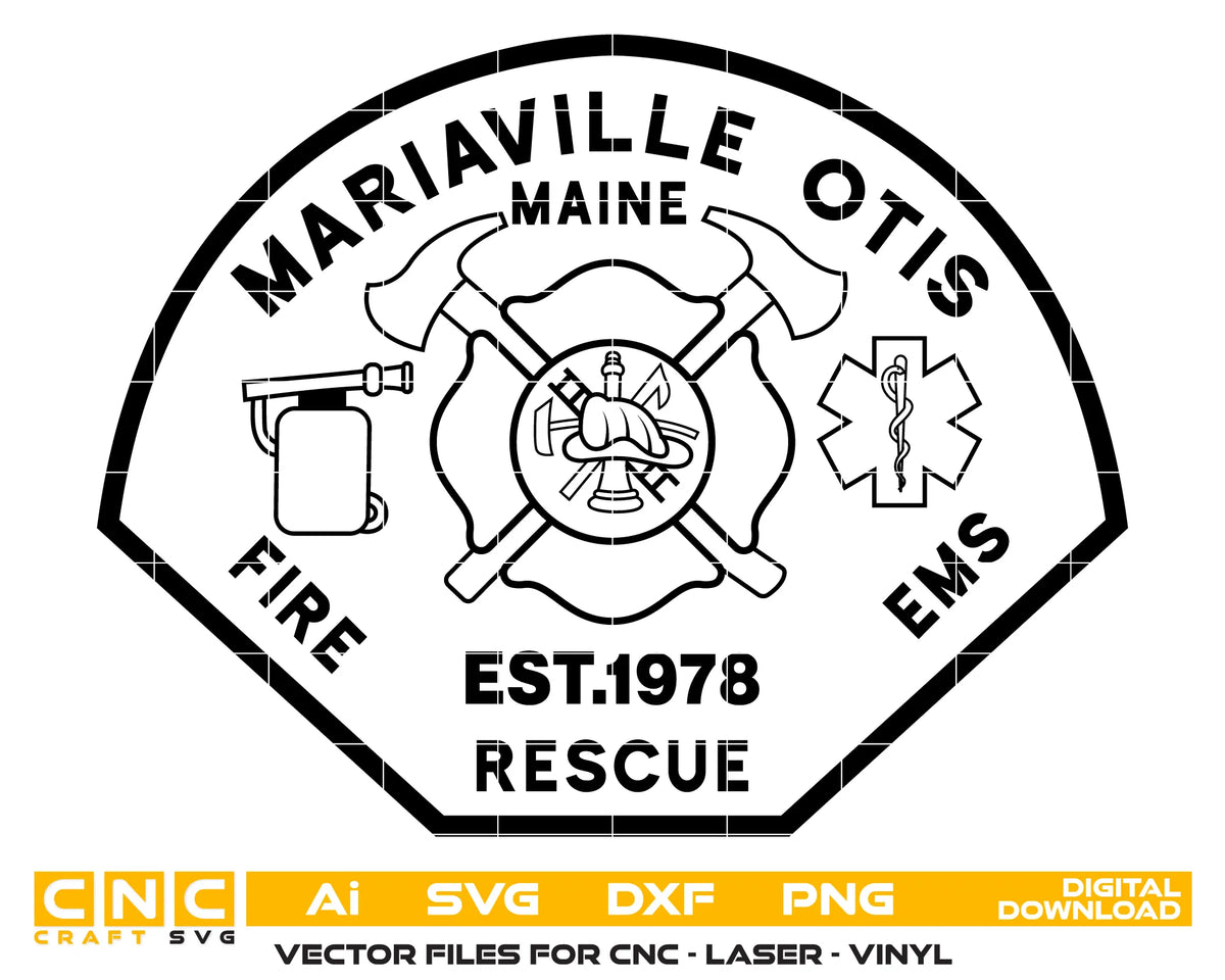 Mariaville Otis Fire Rescue Department Badge Maine SVG Fire Rescue Vector