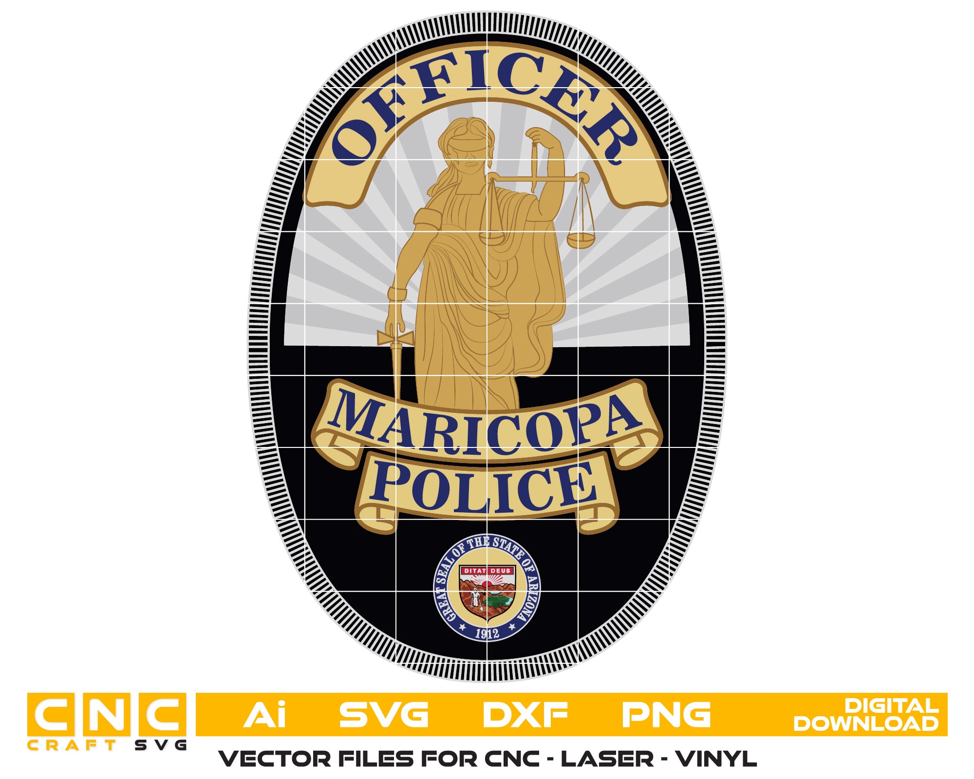 Maricopa Police Officer Badge SVG

Arizona Law Enforcement Lady Justice Vector

Maricopa Police Shield Color Design

Police Officer Badge for Sublimation

Arizona State Seal Police Emblem