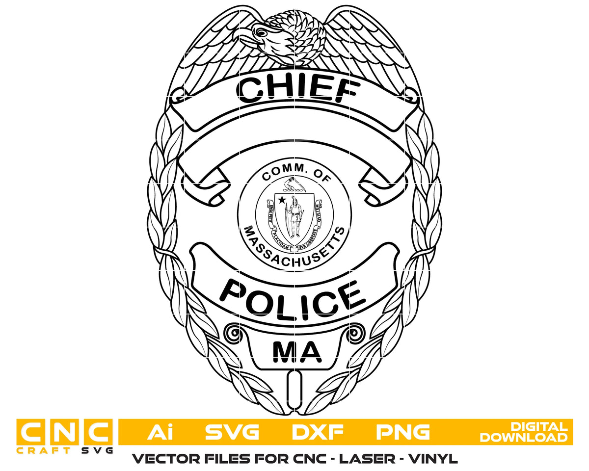 Massachusetts Police Chief Badge SVG Police Vector