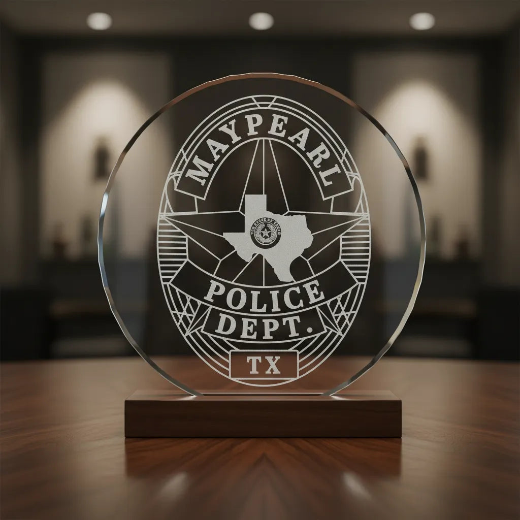 Maypearl Police Badge SVG

Texas Law Enforcement Vector

Police Oval Badge Texas Star

Officer Plaque Engraving File

Maypearl Police Sign CNC File