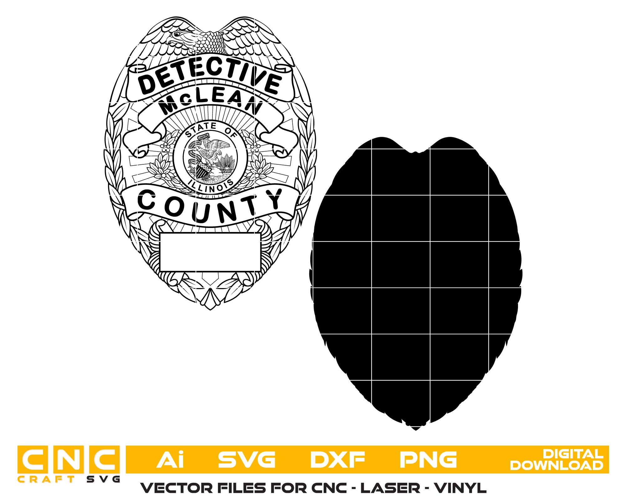 McLean County Detective Badge SVG

Illinois Law Enforcement Vector Design

Eagle Oval Detective Badge Engraving File

McLean County IL Sign CNC File

Multi-Layer Police Badge Vector for Laser Cutting