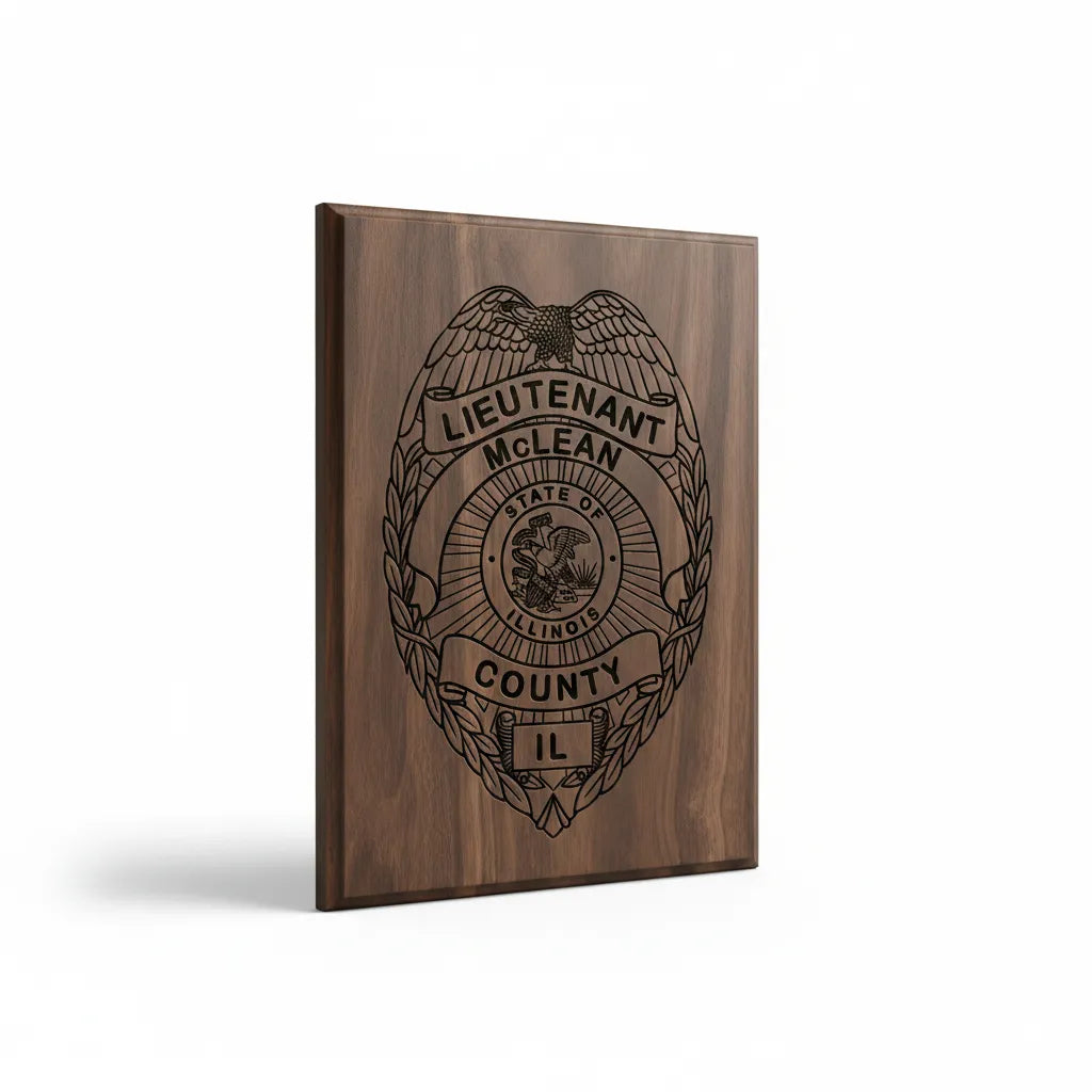 McLean County Lieutenant Badge SVG

Illinois Law Enforcement Vector Design

Eagle Oval Police Badge Engraving File

McLean County IL Sign CNC File

State of Illinois Seal Vector for Laser Cutting
