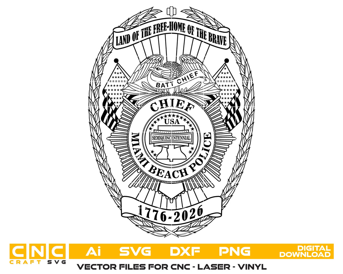 Miami Beach Police Chief 250th Anniversary Badge SVG Florida Law Enforcement Vector
