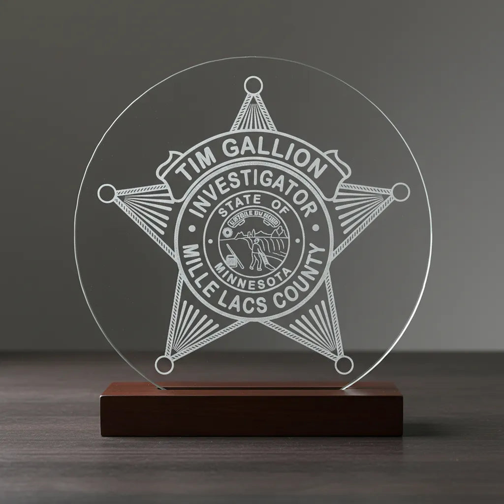 Mille Lacs County Investigator Badge SVG

Minnesota Law Enforcement Vector Design

5-Point Star Badge Engraving File

Mille Lacs County MN Sign CNC File

State of Minnesota Seal Vector for Laser Cutting
