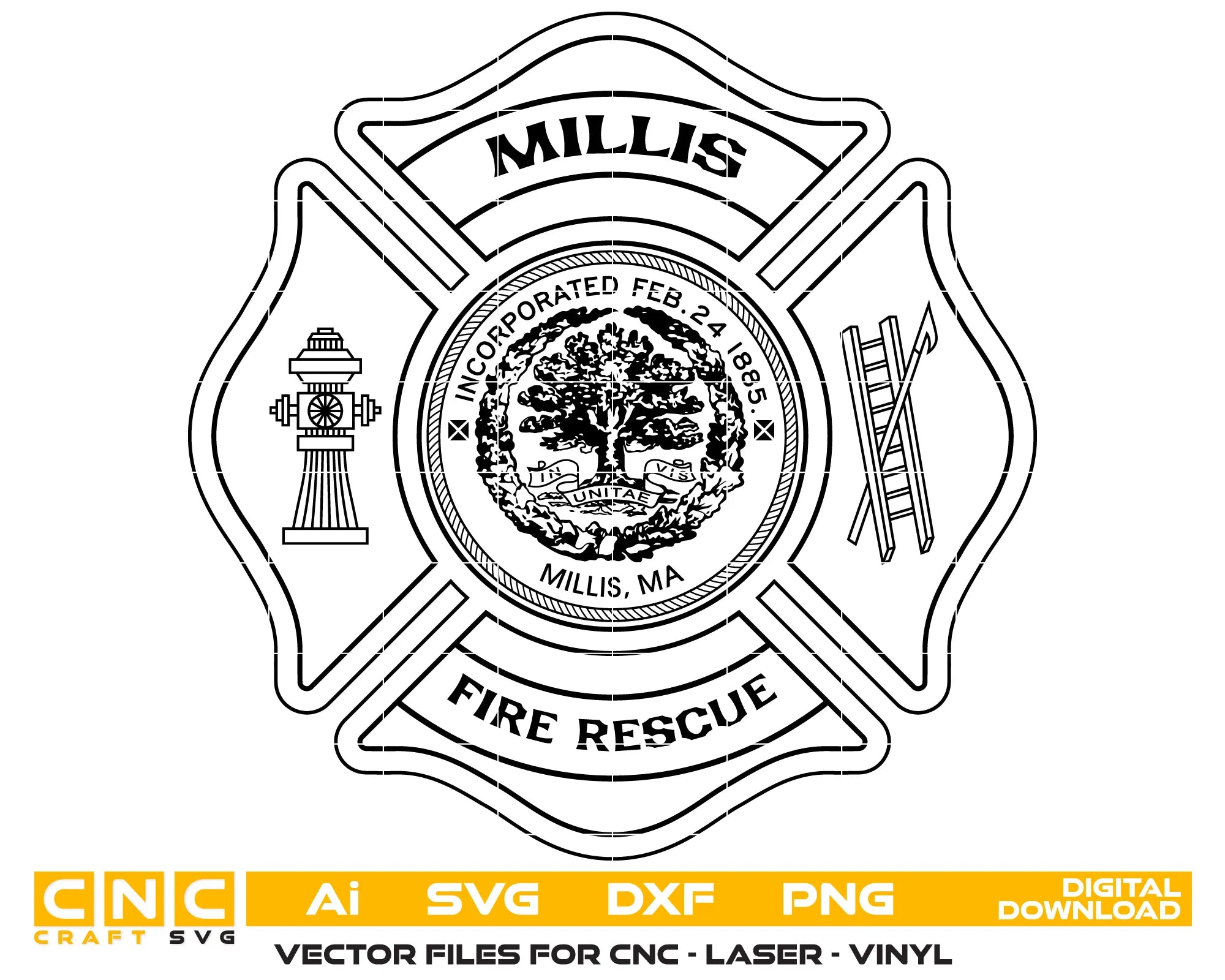 Millis Fire Rescue Department Badge SVG Massachusetts Firefighter Vector