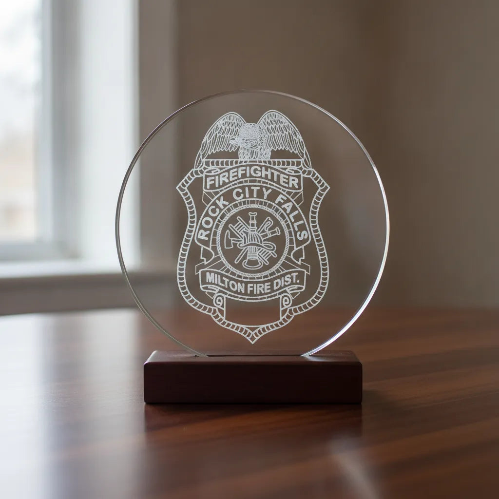 Milton Fire District Firefighter Badge SVG

Rock City Falls Fire Department Shield Vector

Eagle and Fire Scramble Engraving File

Firefighter Badge Sign CNC File

Blank Plate Fire Shield Vector for Lasers