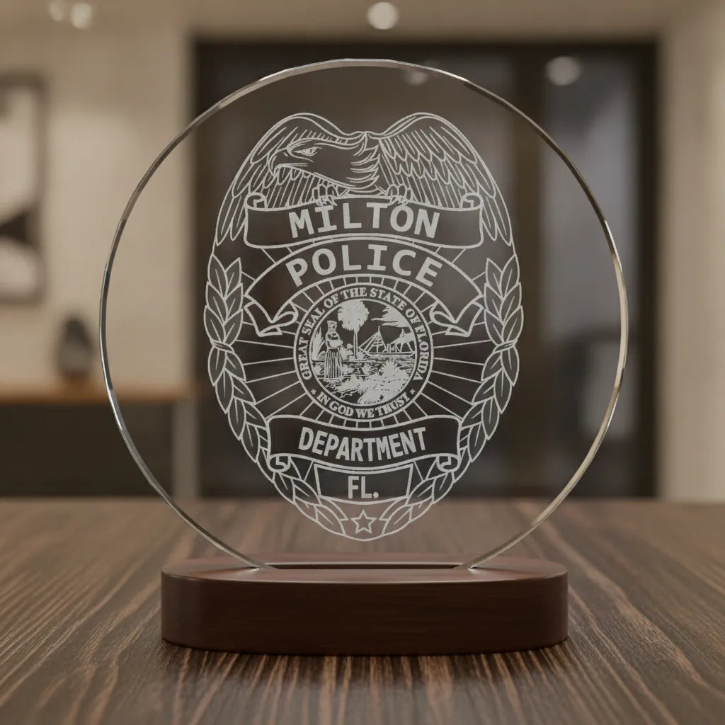 Milton Police Department Badge SVG

Florida Law Enforcement Vector

Milton Police Shield Emblem

Officer Plaque Engraving File

Police Badge Sign CNC File
