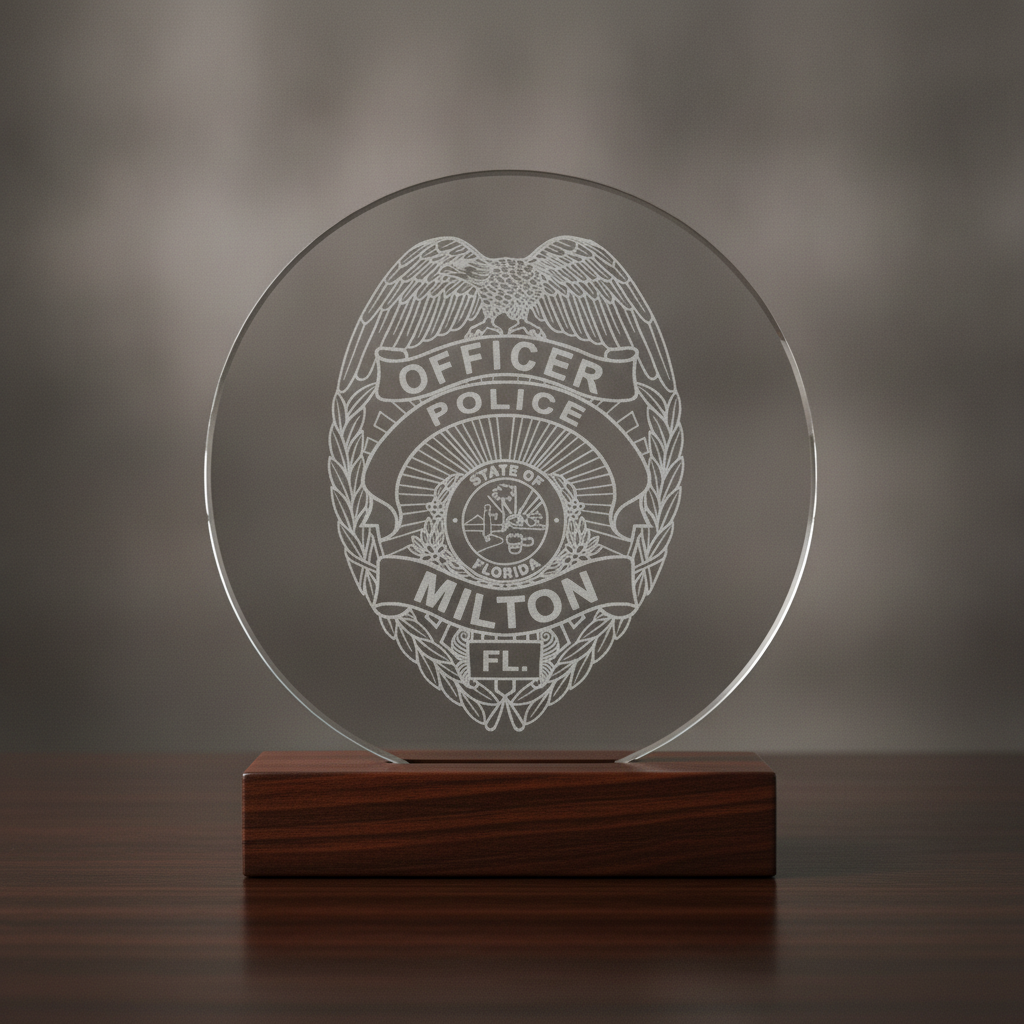 Milton Police Officer Badge SVG

Florida Law Enforcement Vector

Police Eagle Shield State Seal

Officer Plaque Engraving File

Milton Police Sign CNC File