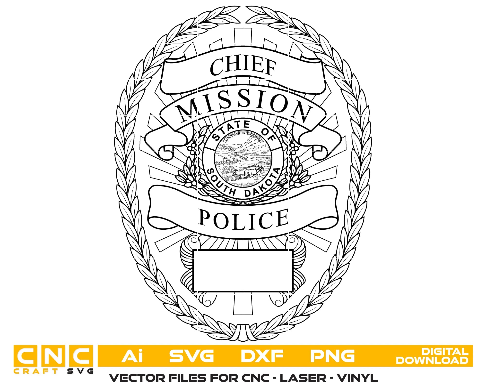 Mission Police Chief Badge SVG South Dakota Law Enforcement Vector