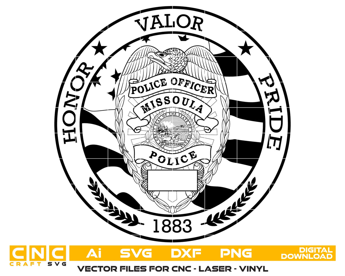 Missoula Police Officer Badge SVG Montana Law Enforcement Vector