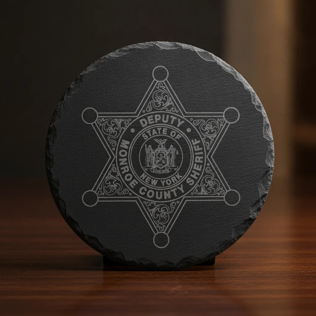 Monroe County Deputy Sheriff Badge SVG

New York Law Enforcement Vector

6-Point Star Excelsior Seal Emblem

Deputy Plaque Engraving File

Monroe County Sheriff Sign CNC File