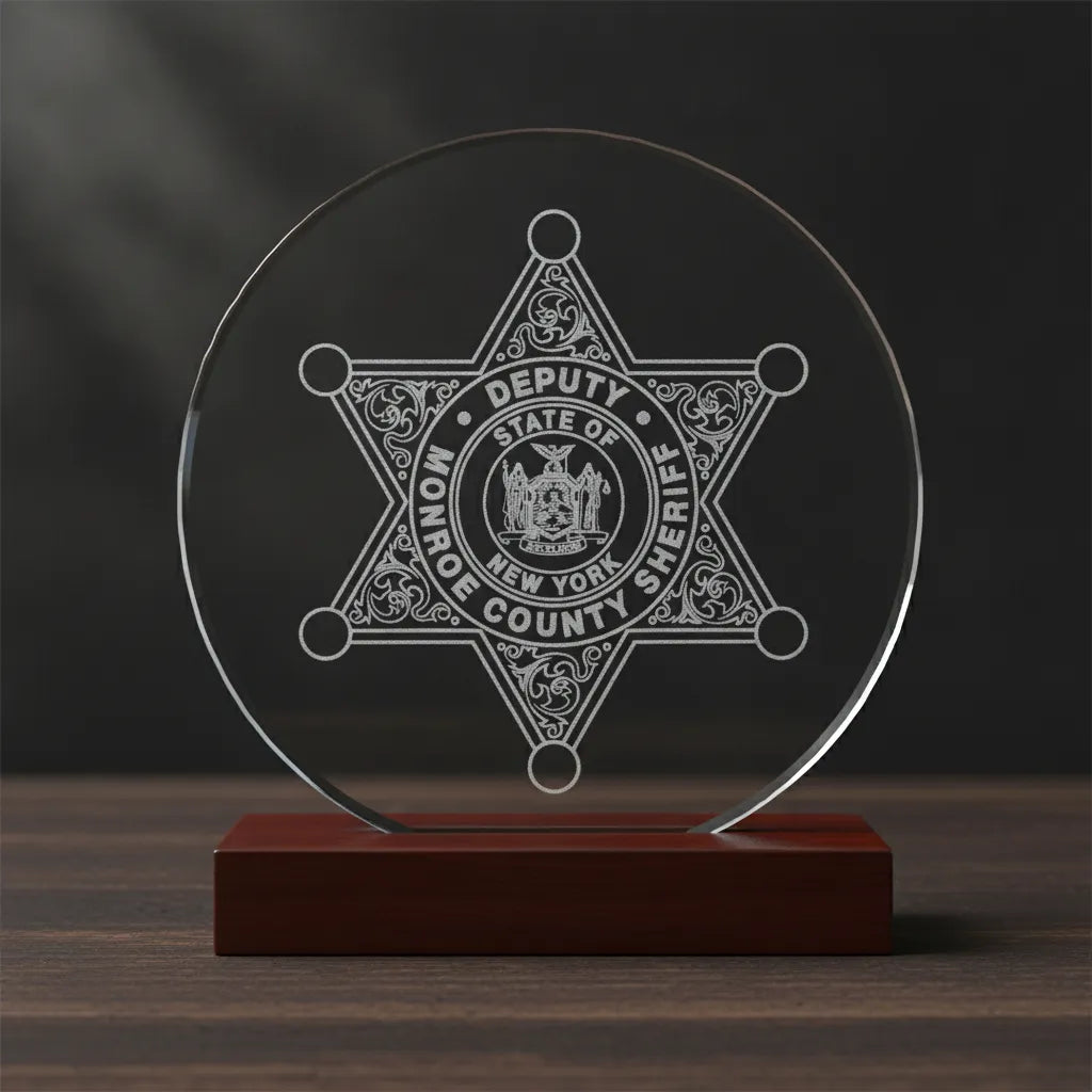 Monroe County Deputy Sheriff Badge SVG

New York Law Enforcement Vector

6-Point Star Excelsior Seal Emblem

Deputy Plaque Engraving File

Monroe County Sheriff Sign CNC File