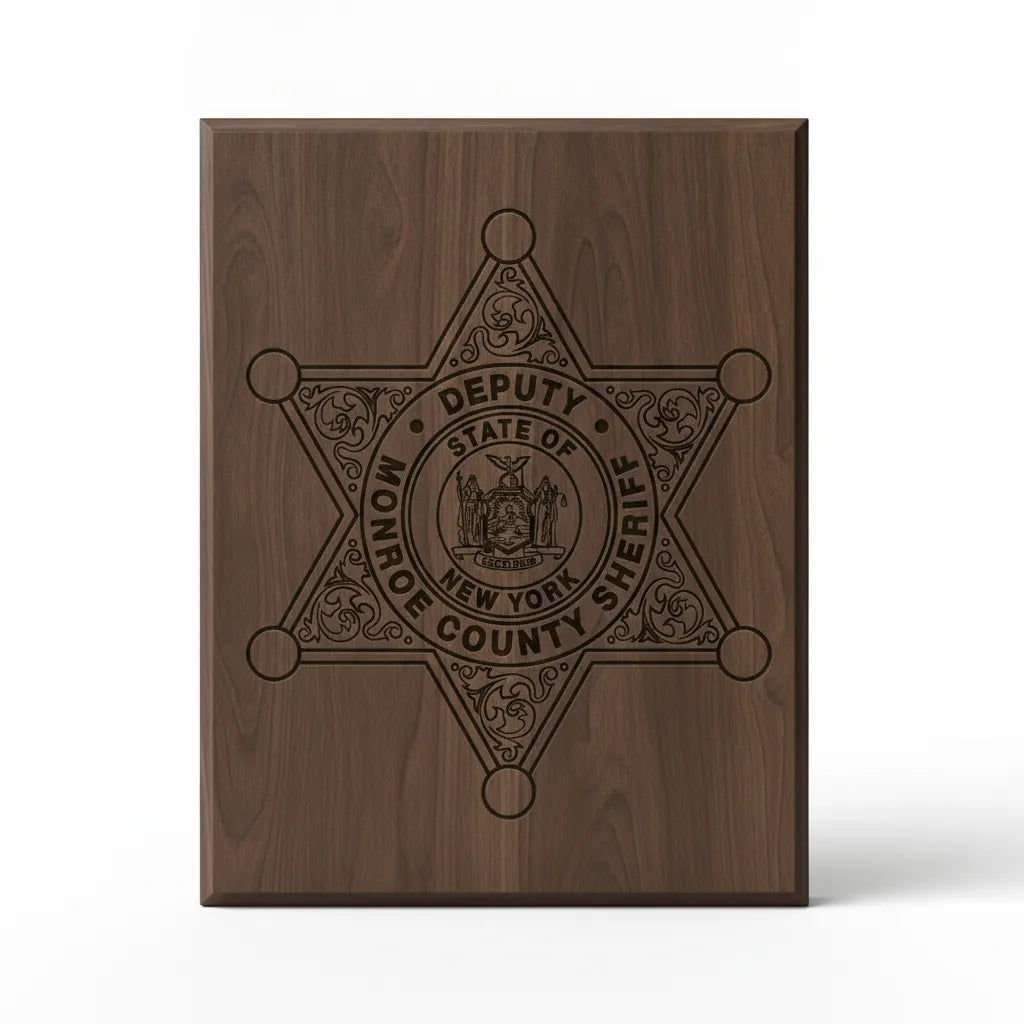 Monroe County Deputy Sheriff Badge SVG

New York Law Enforcement Vector

6-Point Star Excelsior Seal Emblem

Deputy Plaque Engraving File

Monroe County Sheriff Sign CNC File