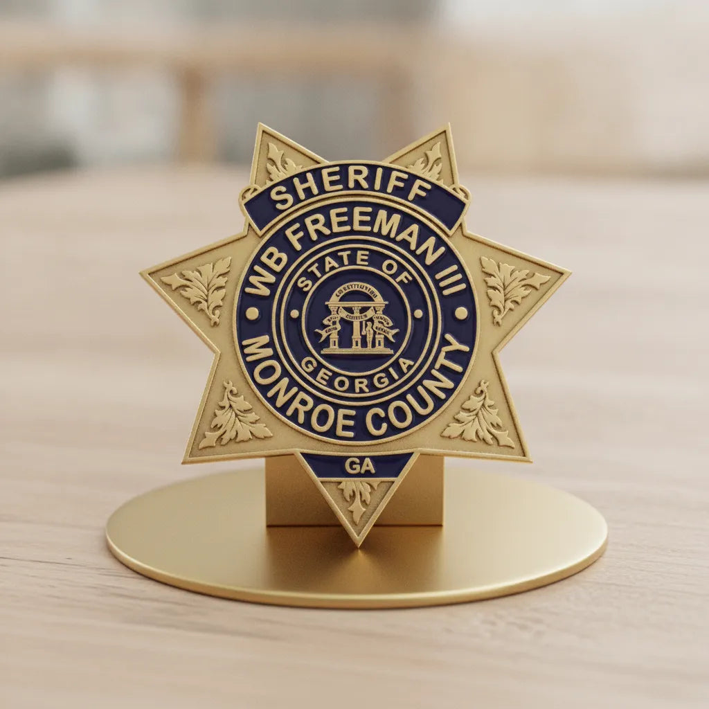 Monroe County GA Sheriff Badge SVG

Georgia Law Enforcement 7 Point Star Vector

State of Georgia Arch Seal Engraving File

Monroe County Sheriff Sign CNC File

Custom Name Sheriff Badge Vector for Lasers