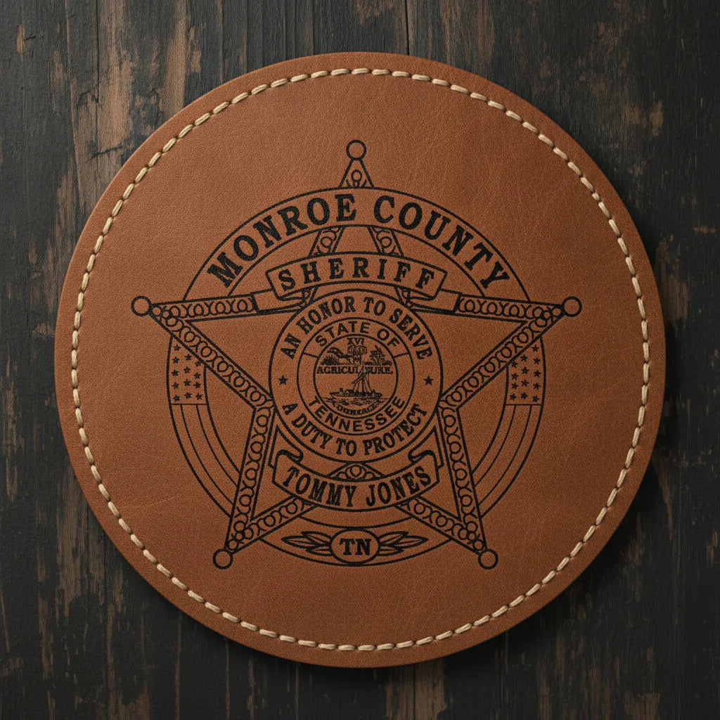 Monroe County Sheriff Badge SVG

Tennessee Law Enforcement Vector

5-Point Star Flag Background Emblem

Sheriff Plaque Engraving File

Monroe County Sheriff Sign CNC File