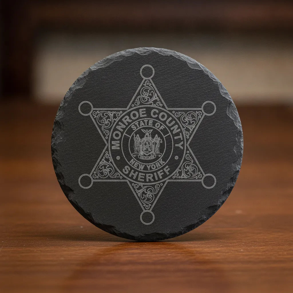 Monroe County Sheriff Badge SVG

New York Law Enforcement Vector

6-Point Star Excelsior Seal Emblem

Sheriff Plaque Engraving File

Monroe County Sheriff Sign CNC File