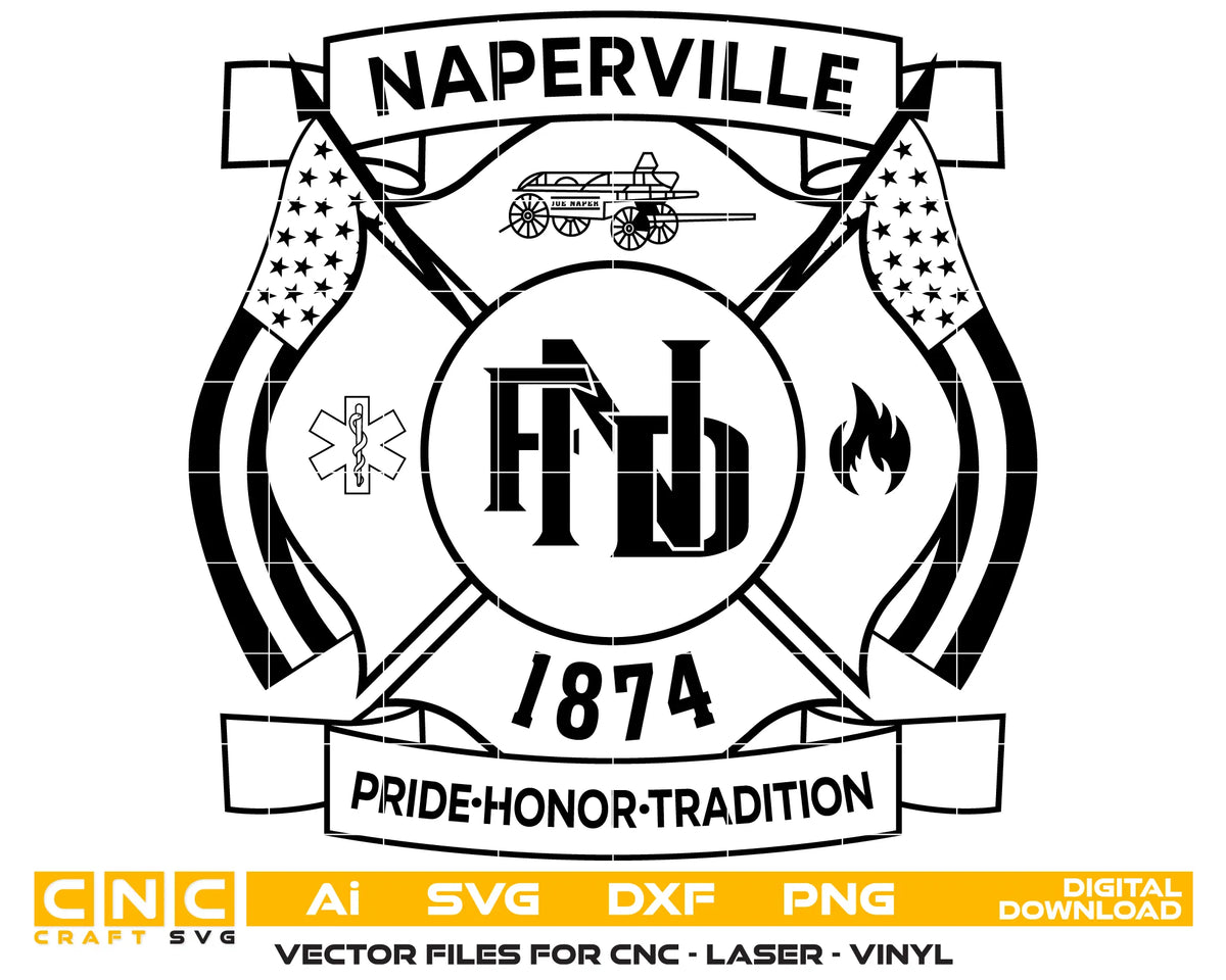 Naperville Fire Department Badge Illinois SVG Firefighter Vector