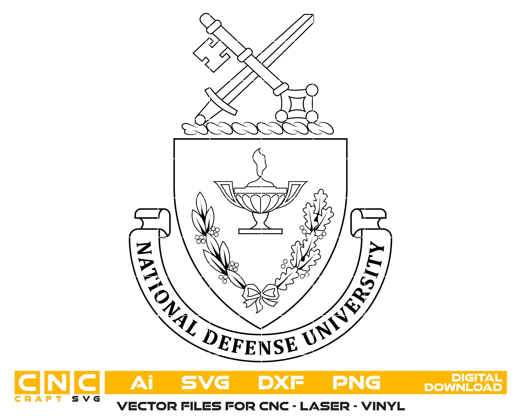National Defense University Logo SVG

NDU Military Education Vector

Lamp of Knowledge Shield Emblem

Graduation Plaque Engraving File

National Defense University Sign CNC File