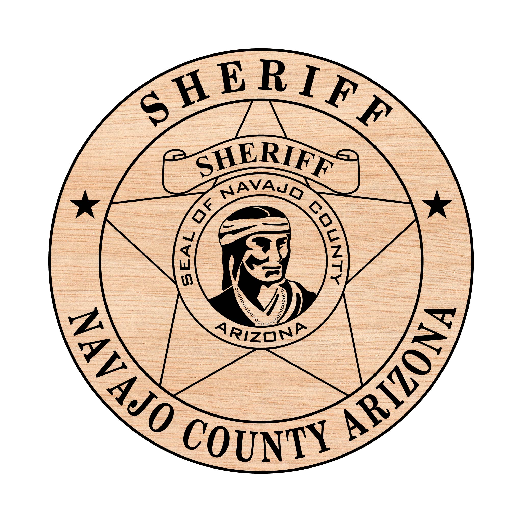 Navajo County Sheriff Badge SVG

Arizona Law Enforcement Vector Design

Sheriff Badge Engraving File

Navajo County Sign CNC File

6-Point Star Badge Vector for Laser Cutting