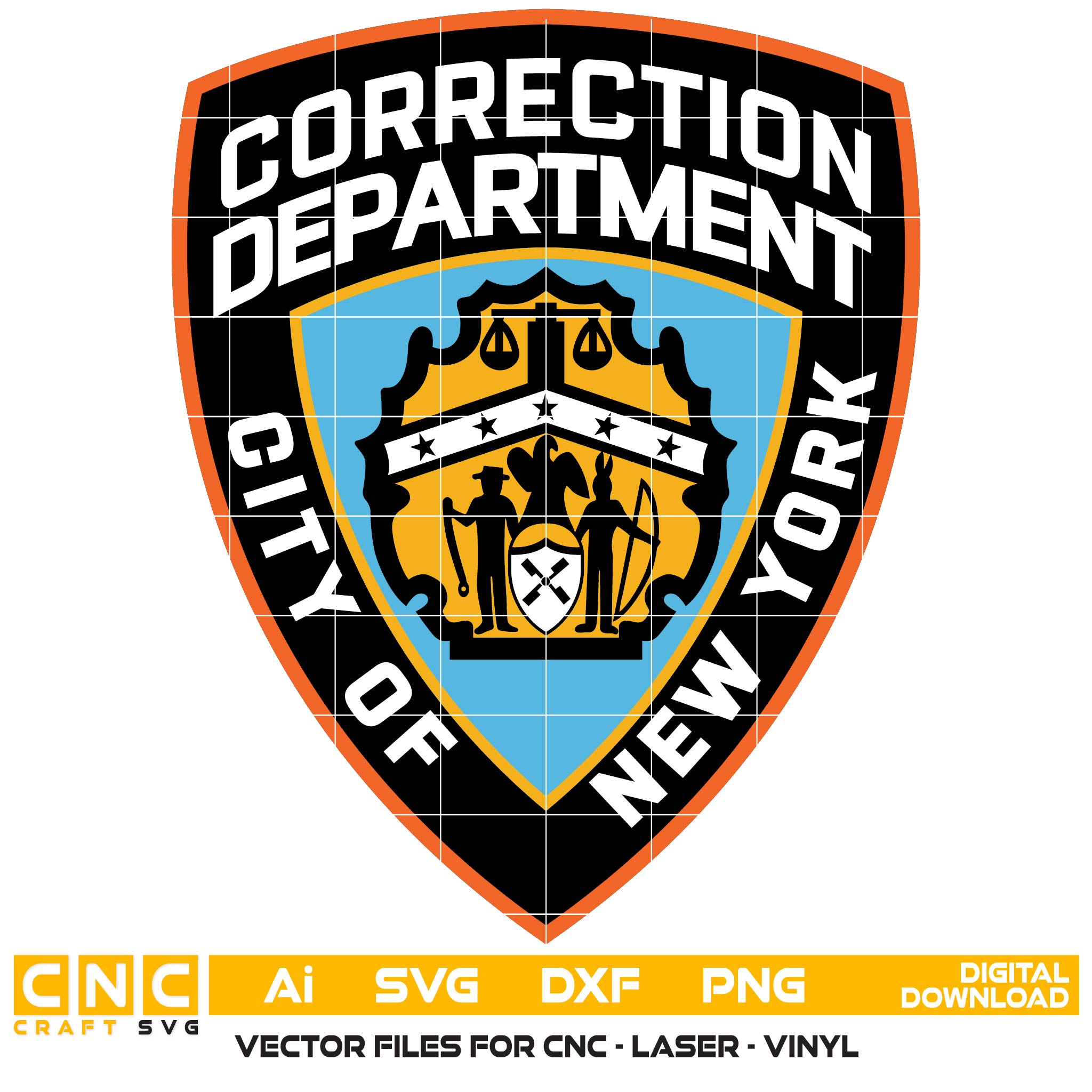 New York Department of Correction Badge SVG

NYCDOC Full Color Law Enforcement Vector

NYC Correction Officer Badge Printing File

New York City DOC Sign CNC File

Eagle Top Shield Vector for UV Printing