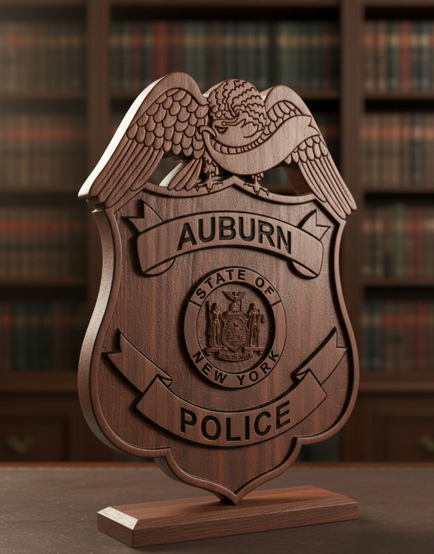 Auburn Police Department Badge SVG

New York Law Enforcement Vector Design

State of New York Seal Police Emblem

Auburn NY Police Shield Engraving File

Eagle Top Police Badge CNC File
