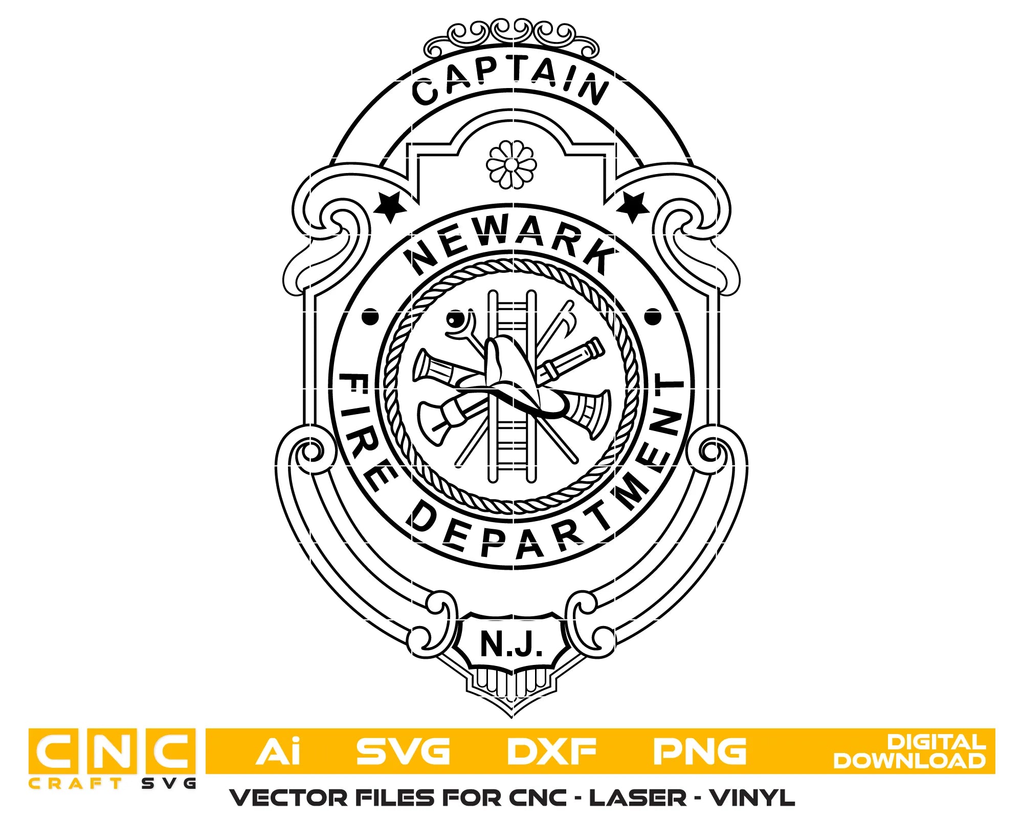 Newark Fire Department Captain Badge SVG New Jersey Firefighter Vector
