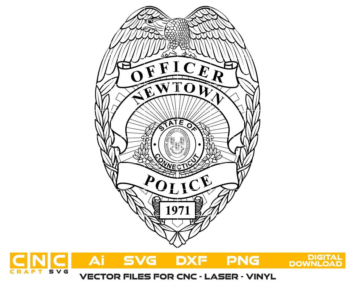 Newtown Police Officer Badge Connecticut SVG Law Enforcement Vector