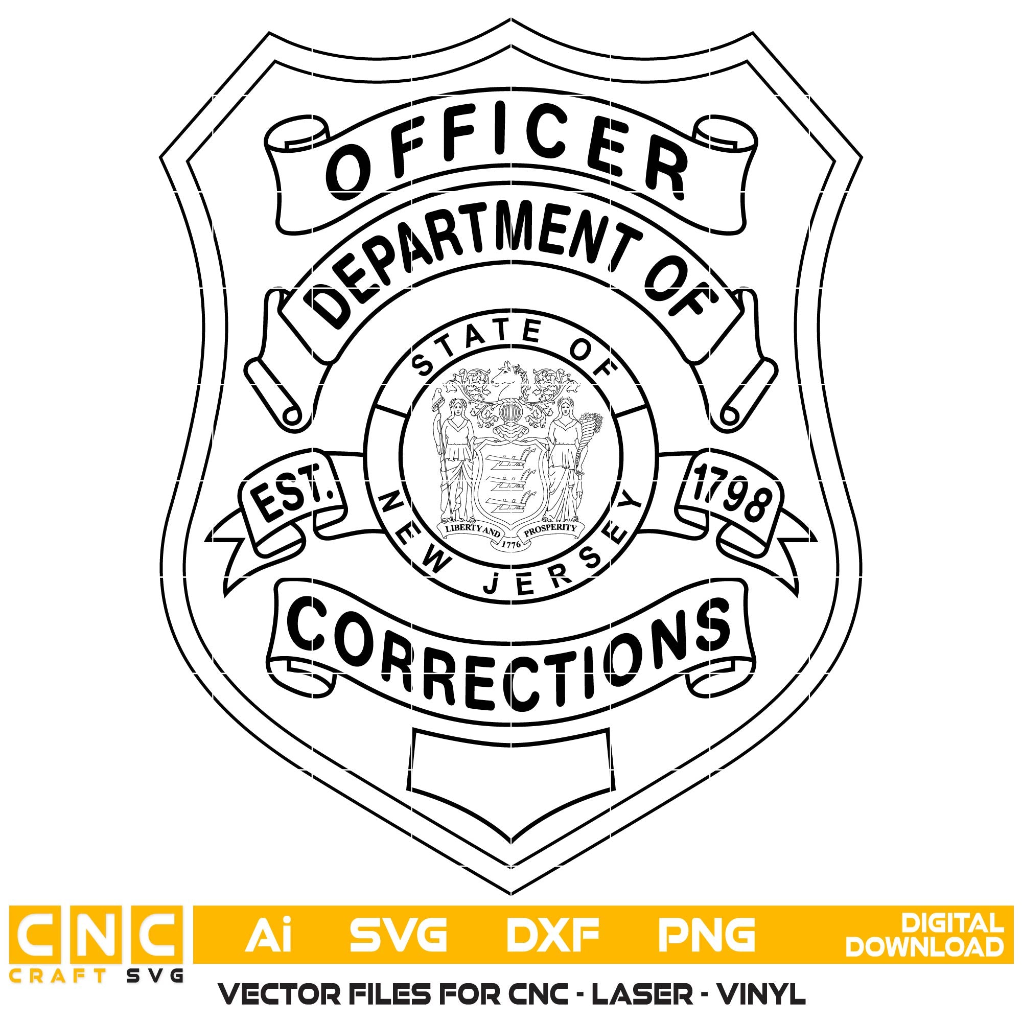 NJ Corrections Officer Badge SVG for CNC

NJ Corrections Officer Badge Vector for Laser Engraving

New Jersey Corrections Officer Emblem for Wood Carving

Professional NJ Corrections Badge Vector Design

NJ Corrections SVG Logo for CNC Router Projects