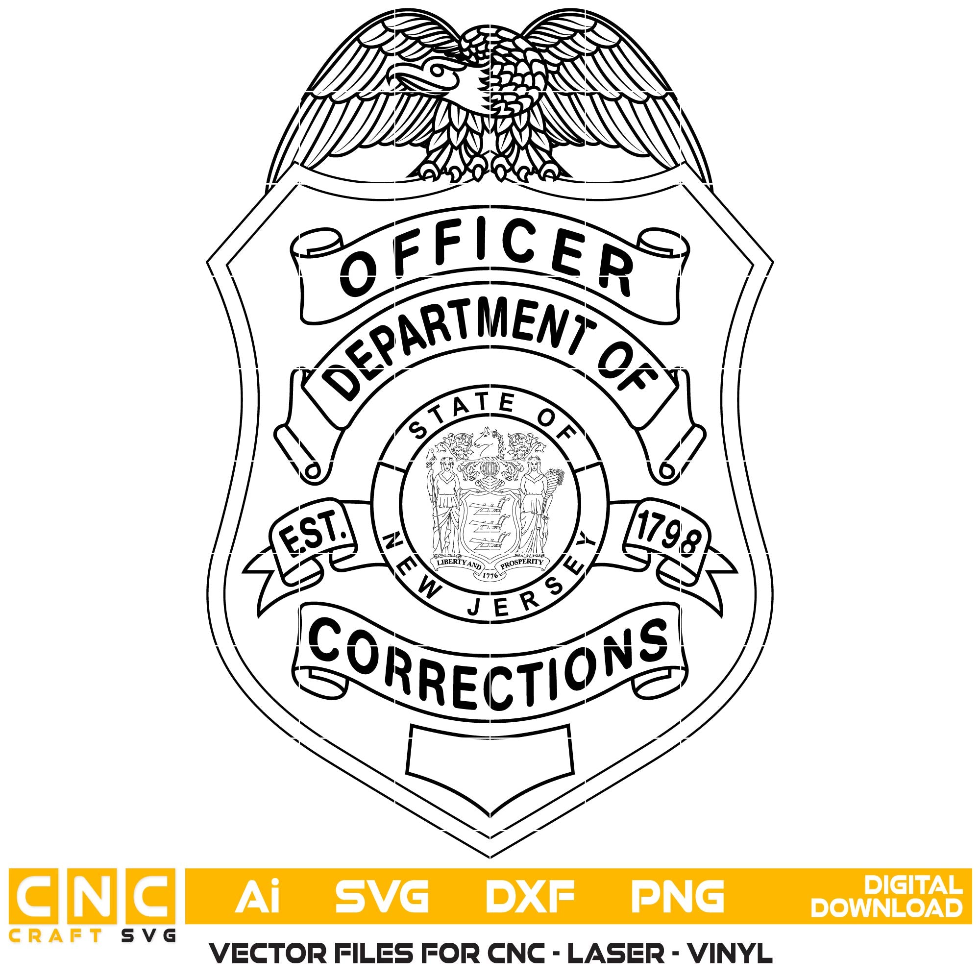 NJ Department of Corrections Officer Badge SVG for CNC

NJ DOC Badge Logo Vector for Laser Engraving

NJ Department of Corrections Emblem for Wood Carving

Professional NJ Corrections Officer Badge Vector Design

NJ DOC SVG Logo for CNC Router Projects