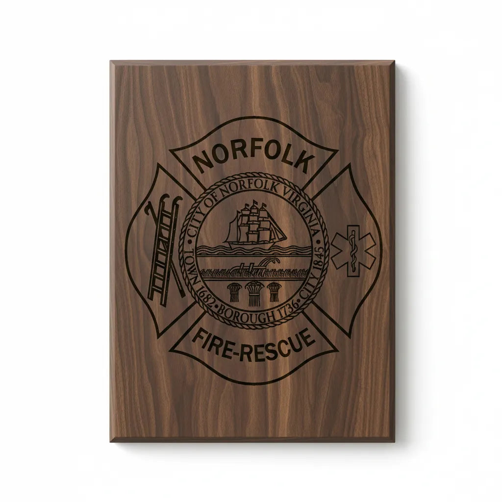 Norfolk Fire Rescue Badge SVG

Virginia First Responder Vector Design

Maltese Cross Fire EMS Engraving File

Norfolk VA Fire Sign CNC File

City of Norfolk Seal Vector for Laser Cutting