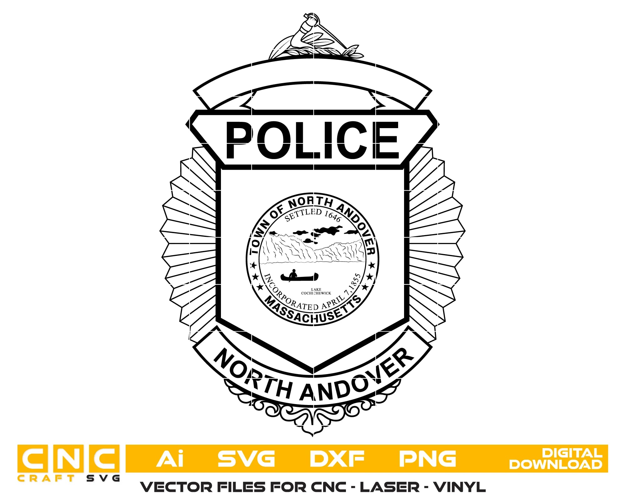 North Andover Police Department Badge Massachusetts SVG Massachusetts Law Enforcement Vector