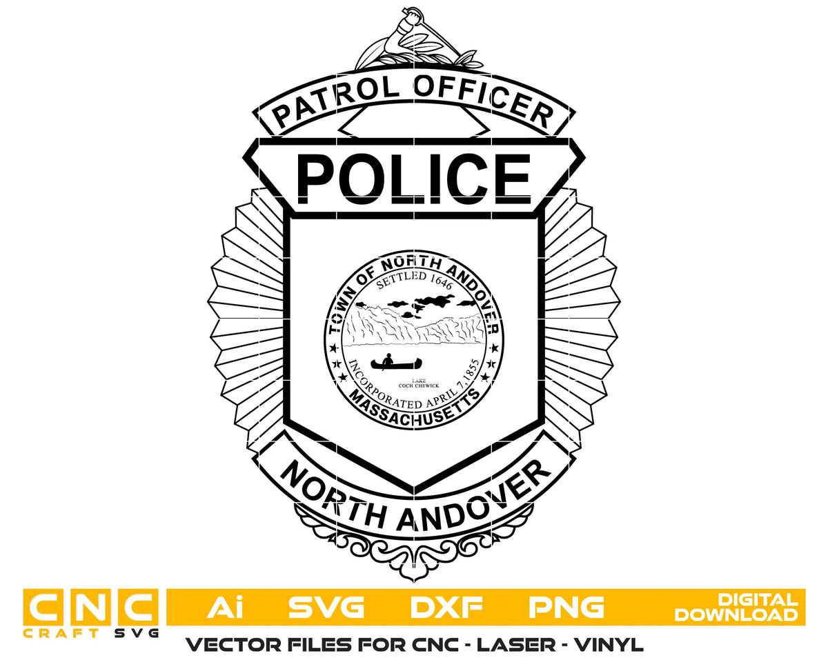 North Andover Police Patrol Officer Badge SVG Massachusetts Law Enforcement Vector