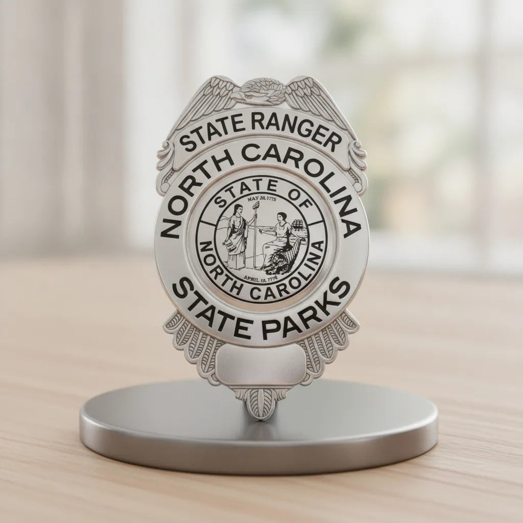 North Carolina State Parks Ranger Badge SVG

NC Park Ranger Vector

Eagle Shield State Seal Emblem

Ranger Plaque Engraving File

North Carolina Parks Sign CNC File