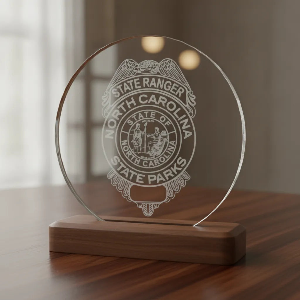 North Carolina State Parks Ranger Badge SVG

NC Park Ranger Vector

Eagle Shield State Seal Emblem

Ranger Plaque Engraving File

North Carolina Parks Sign CNC File