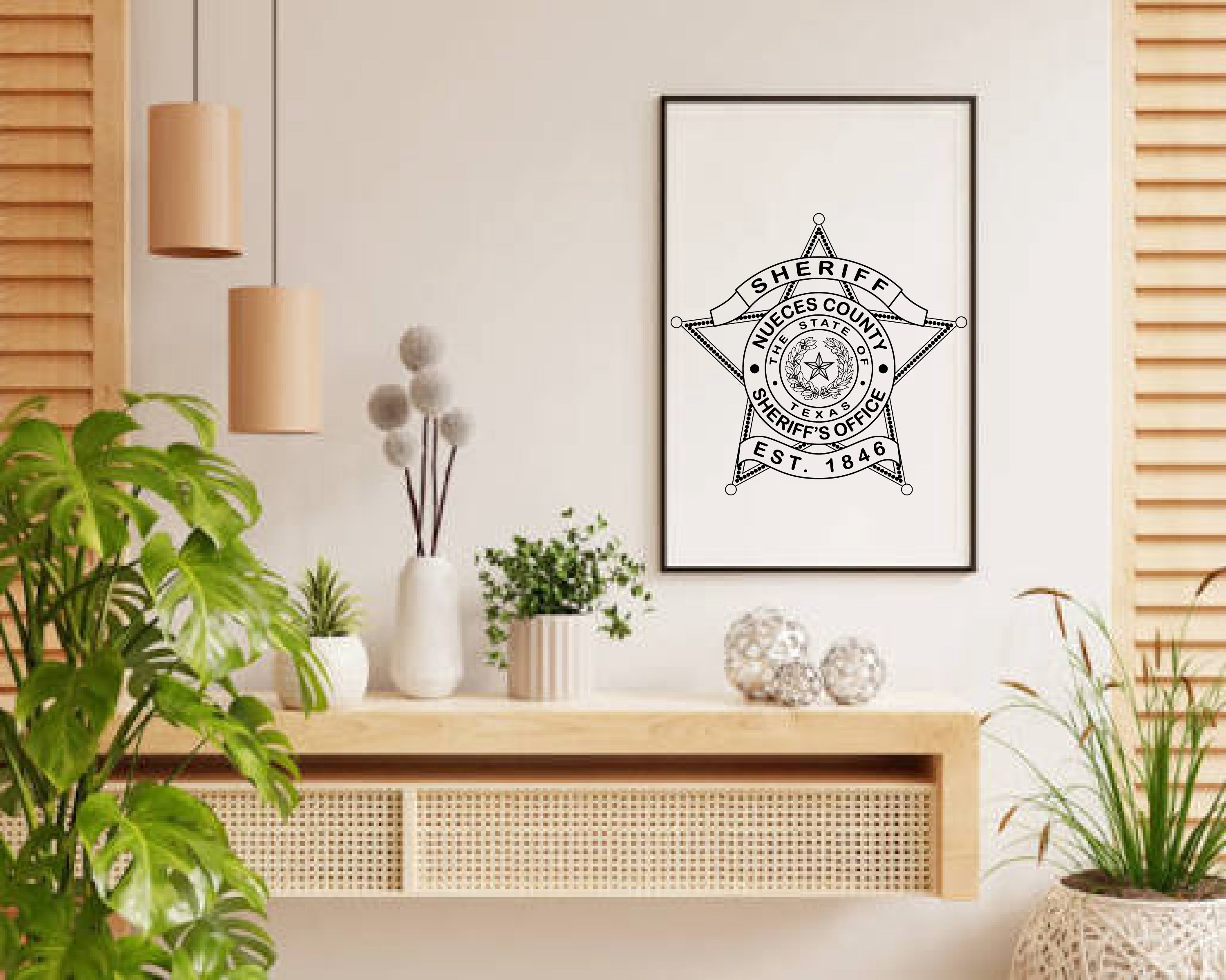 Nueces County Sheriff Badge SVG

Texas Law Enforcement Vector

5-Point Star Sheriff Emblem

Deputy Plaque Engraving File

Nueces County Sheriff Sign CNC File