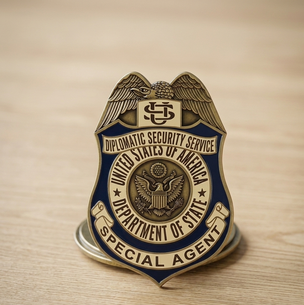 Diplomatic Security Service Badge SVG

US Department of State Vector Design

Federal Special Agent Shield Emblem

Eagle Police Badge Engraving File

DSS Special Agent Sign CNC Router File