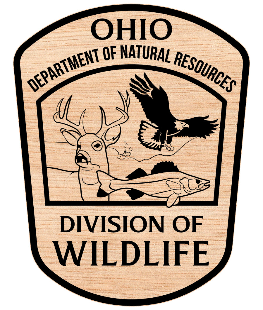 Ohio DNR Division of Wildlife Badge SVG

Department of Natural Resources Vector Design

Eagle Deer and Fish Conservation Emblem

Wildlife Officer Sign Engraving File

Ohio Wildlife Badge CNC Router File