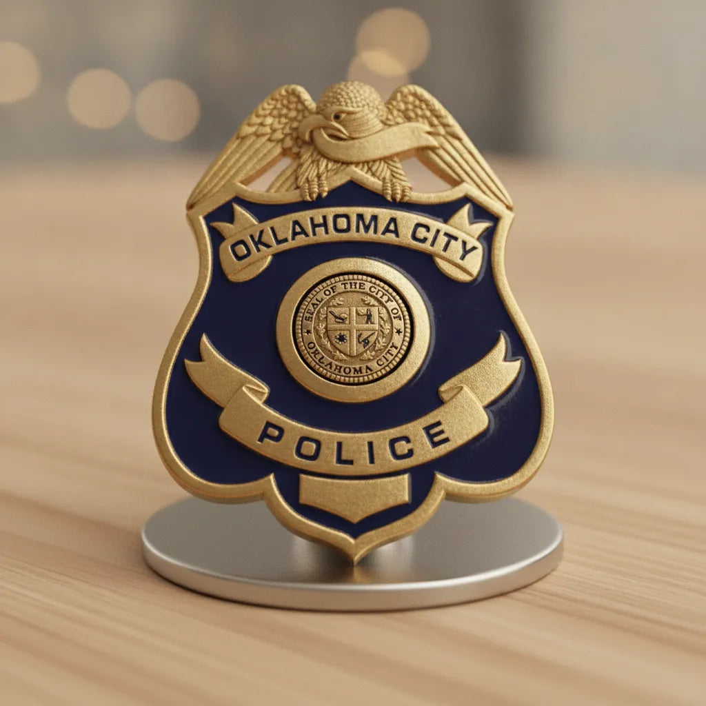 Oklahoma City OK Police Badge SVG

Oklahoma Law Enforcement Shield Vector

City of Oklahoma City Seal Engraving File

Eagle Topped Police Badge Sign CNC File

Blank Plate Police Shield Vector for Lasers