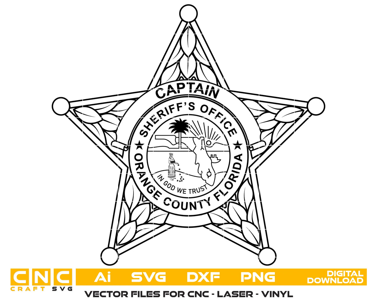 Orange County Sheriff Captain Badge SVG Florida Law Enforcement Vector