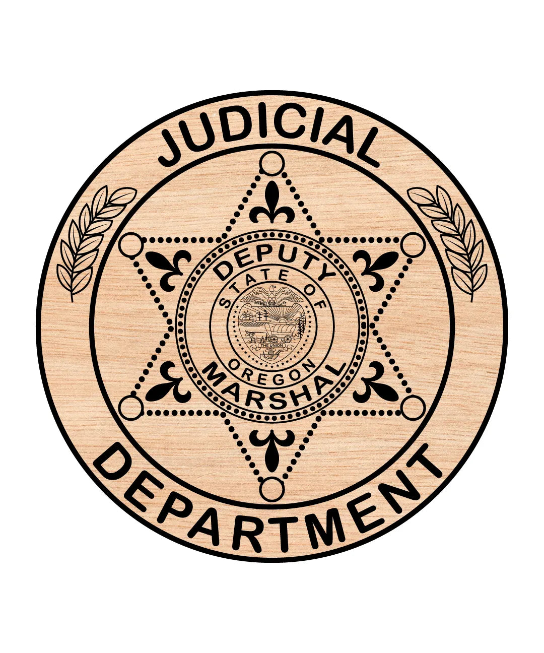 Oregon Deputy Marshal Badge SVG

Oregon Law Enforcement Vector

6-Point Star Judicial Emblem

Marshal Plaque Engraving File

Oregon Marshal Sign CNC File