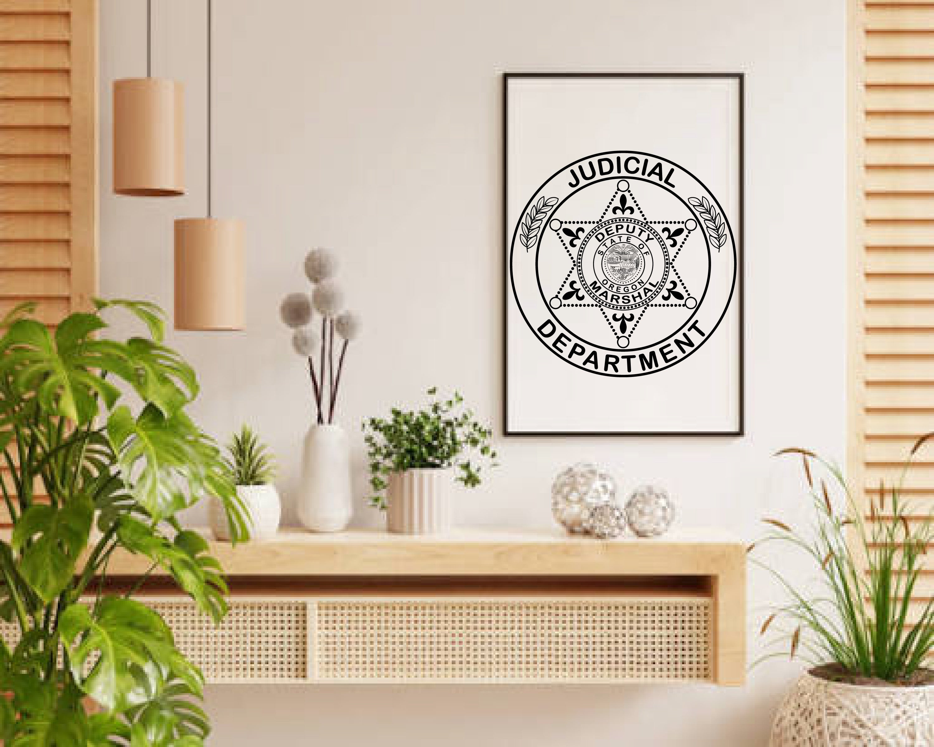 Oregon Deputy Marshal Badge SVG

Oregon Law Enforcement Vector

6-Point Star Judicial Emblem

Marshal Plaque Engraving File

Oregon Marshal Sign CNC File