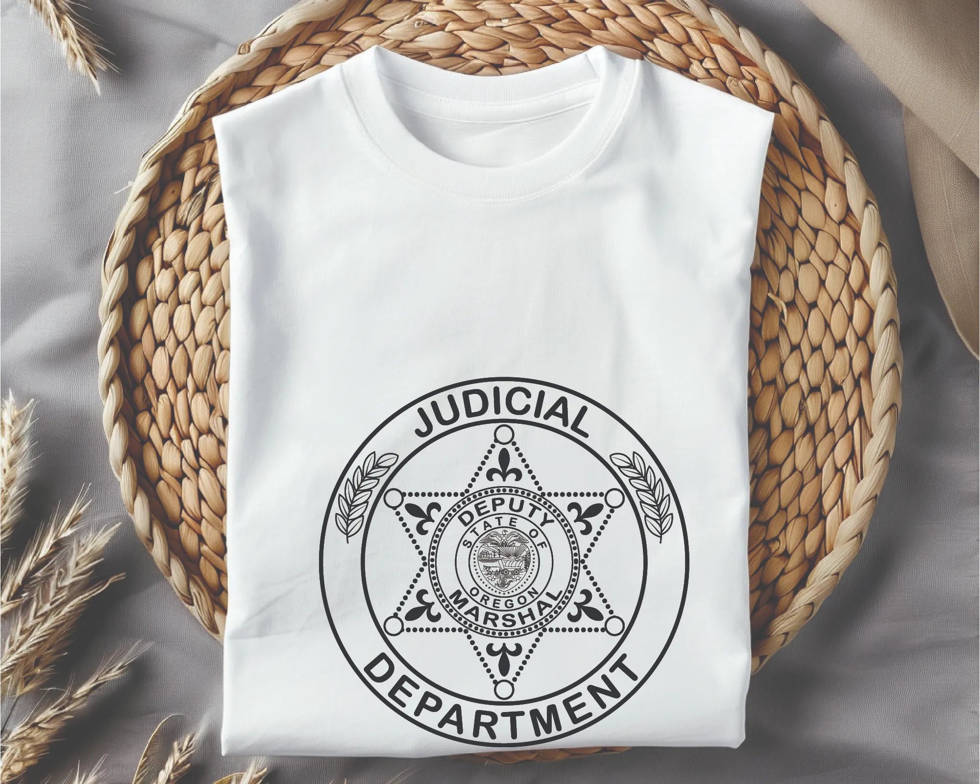 Oregon Deputy Marshal Badge SVG

Oregon Law Enforcement Vector

6-Point Star Judicial Emblem

Marshal Plaque Engraving File

Oregon Marshal Sign CNC File