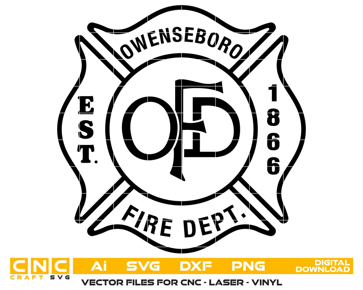 Owensboro Fire Department Badge Kentucky SVG Firefighter Vector