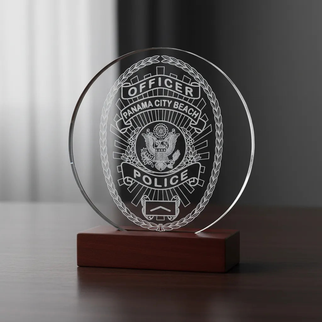 Panama City Beach Police Badge SVG

Florida Law Enforcement Shield Vector

Eagle Emblem Police Badge Engraving File

Laurel Wreath Cop Shield Sign CNC File

Police Officer Badge Vector for Lasers