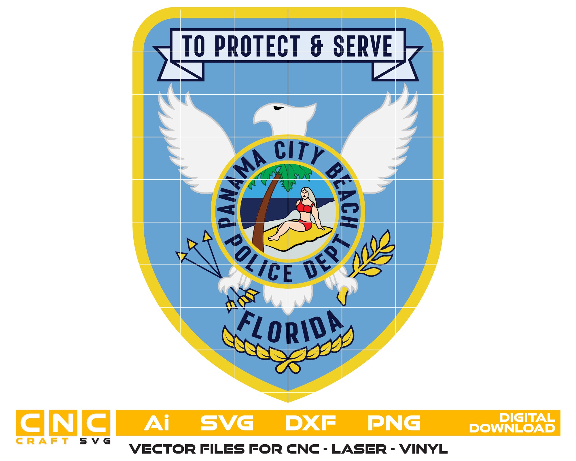 Panama City Beach Police Patch Color SVG

Florida Law Enforcement Sublimation File

Police Patch Vector for UV Printing

Panama City Beach Police Apparel Design

Eagle and Beach Shield Vector File