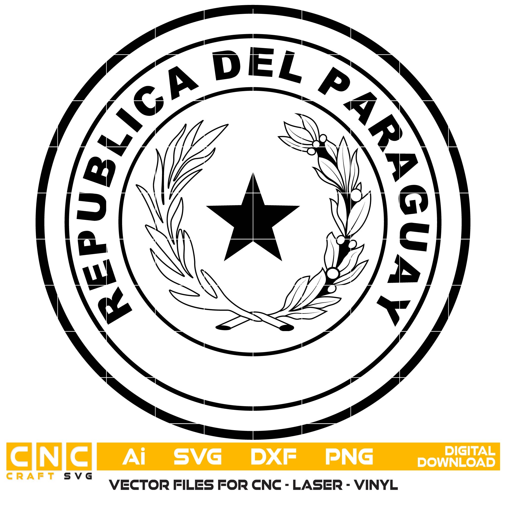 Paraguay National Seal SVG for CNC

Paraguay Coat of Arms Vector for Laser Engraving

Republica Del Paraguay Emblem for Wood Carving

Professional Paraguay National Seal Design

Paraguay SVG Seal Logo for CNC Router Projects