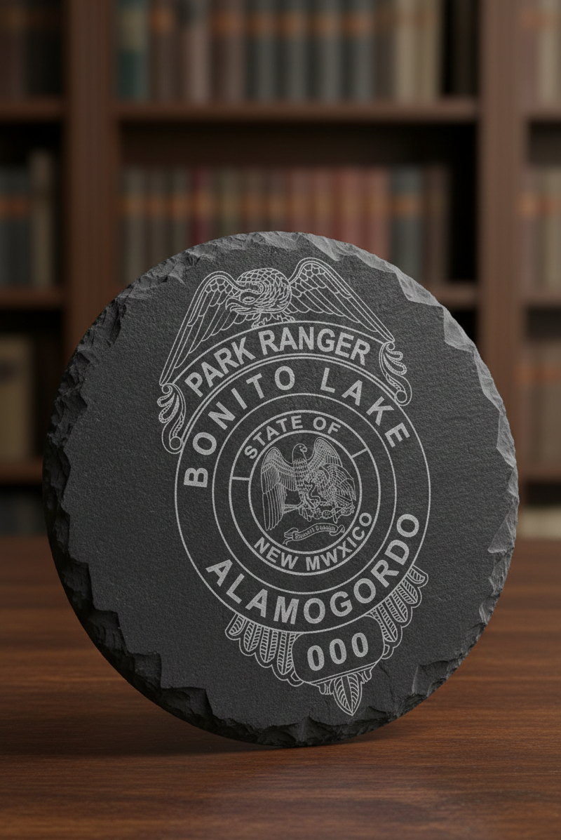 Bonito Lake Park Ranger Badge SVG

Alamogordo New Mexico Vector Design

State of New Mexico Seal Emblem

Park Ranger Shield Engraving File

Eagle Top Badge CNC Router File