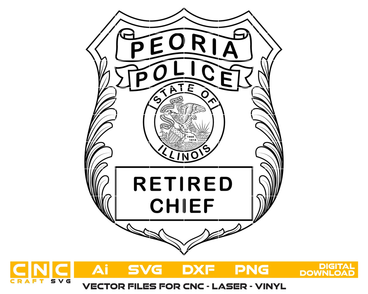 Peoria Police Retired Chief Badge SVG Illinois Law Enforcement Vector