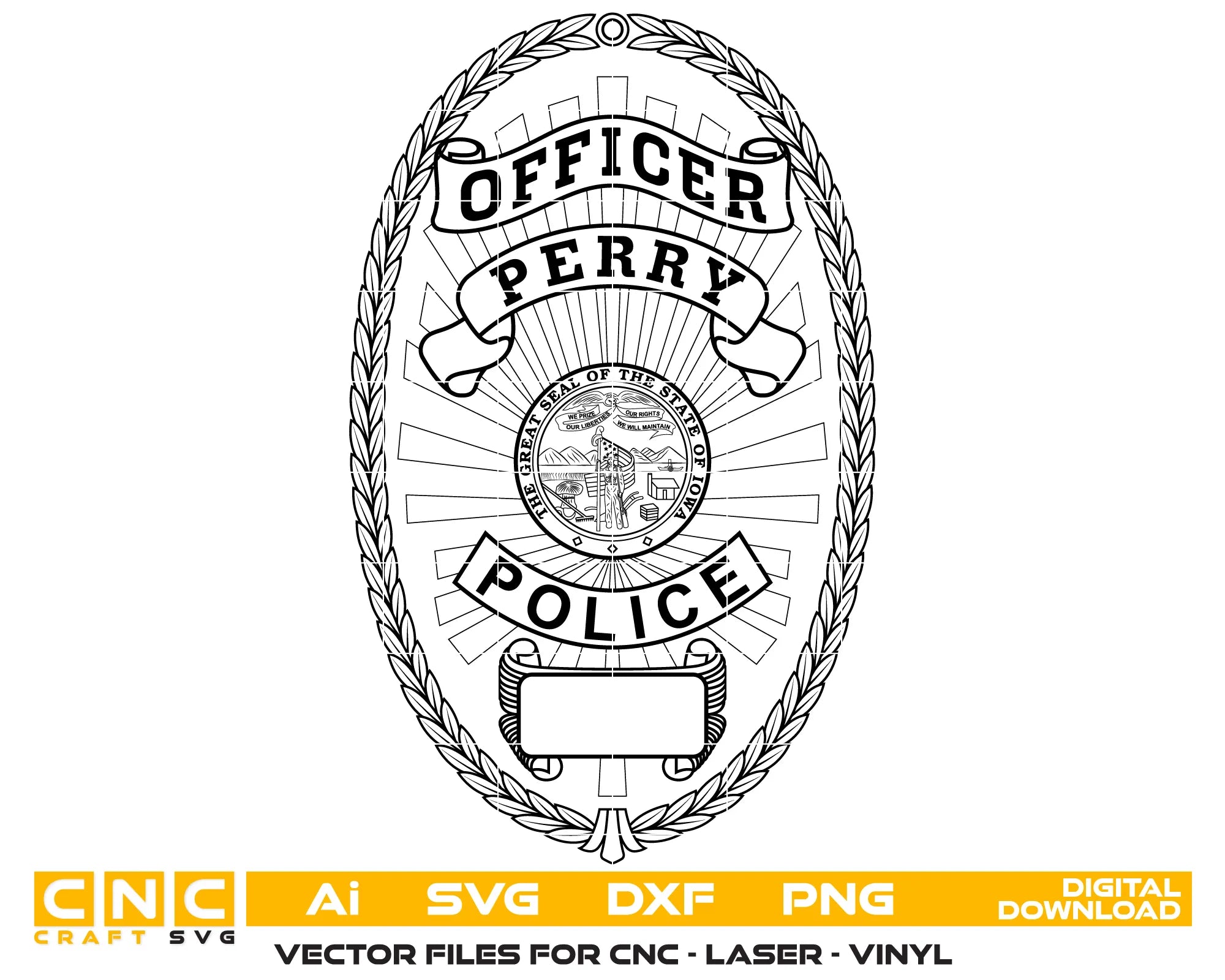 Perry Police Officer Badge SVG Iowa Law Enforcement Vector